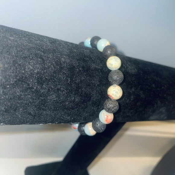 Handmade Imperial Jasper and Black Lava Stone Bracelet - Picture 1 of 1